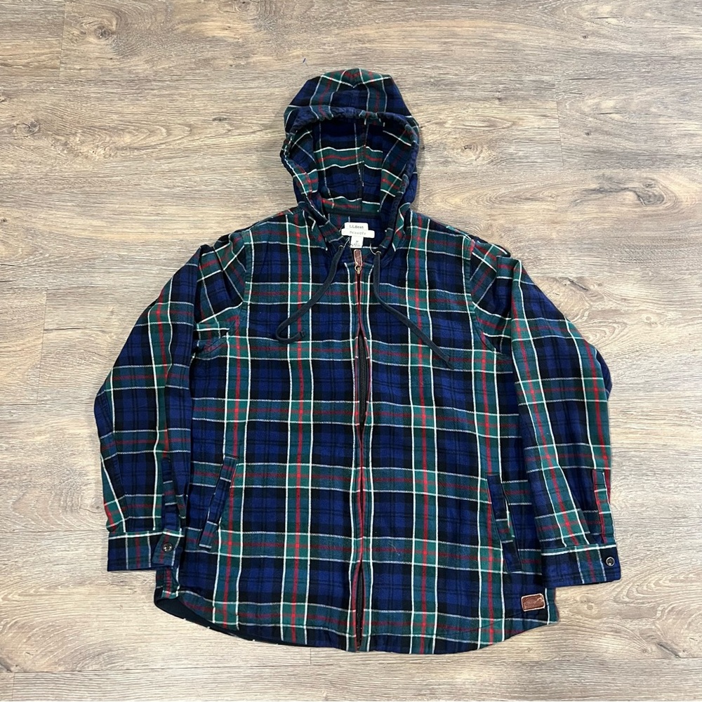LL Bean Men’s Plaid Flannel Zip Up Jacket - Sz Medium